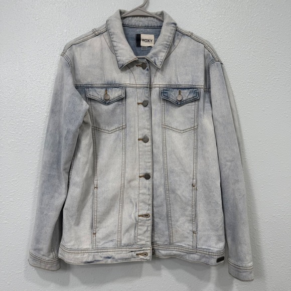 Roxy Jackets & Blazers - Roxy Womens‎ Light Wash Denim Jacket Cotton Button Front Blue Size Medium